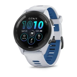 Garmin Forerunner 265 - Czarna ramka z kopertą w kolorze mlecznego kwarcu z silikonowym paskiem w kolorze mlecznego kwarcu / ciemnego błękitu [010-02810-11]