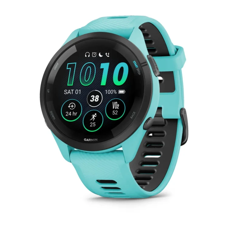 Garmin Forerunner 265 to zaawansowany zegarek multisportowy z kolorowym, dotykowym wyświetlaczem AMOLED w rozmiarze 1,3"