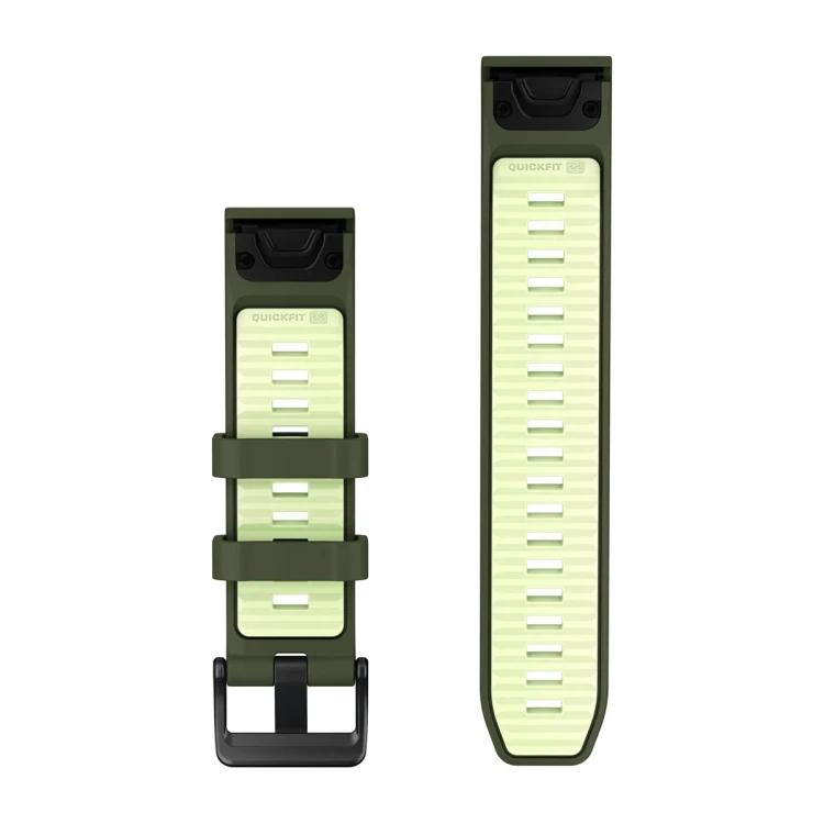 Silikonowy pasek z zapięciem o szerokości 22 mm i szybkim systemem mocowania Garmin QuickFit.