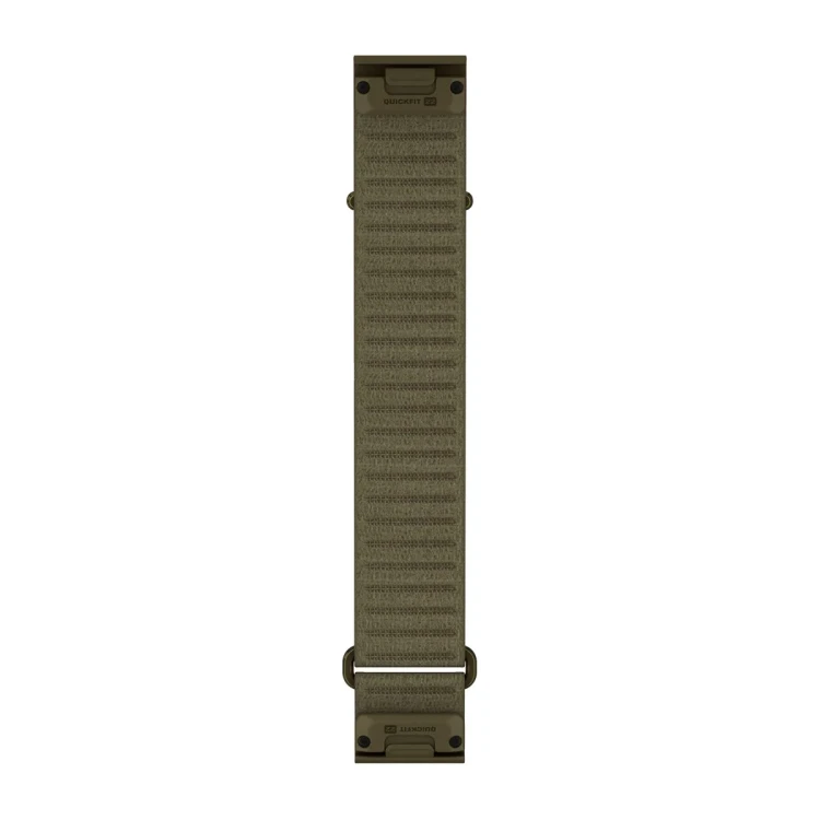 Materiałowy pasek ComfortFit o szerokości 22 mm i szybkim systemem mocowania Garmin QuickFit.