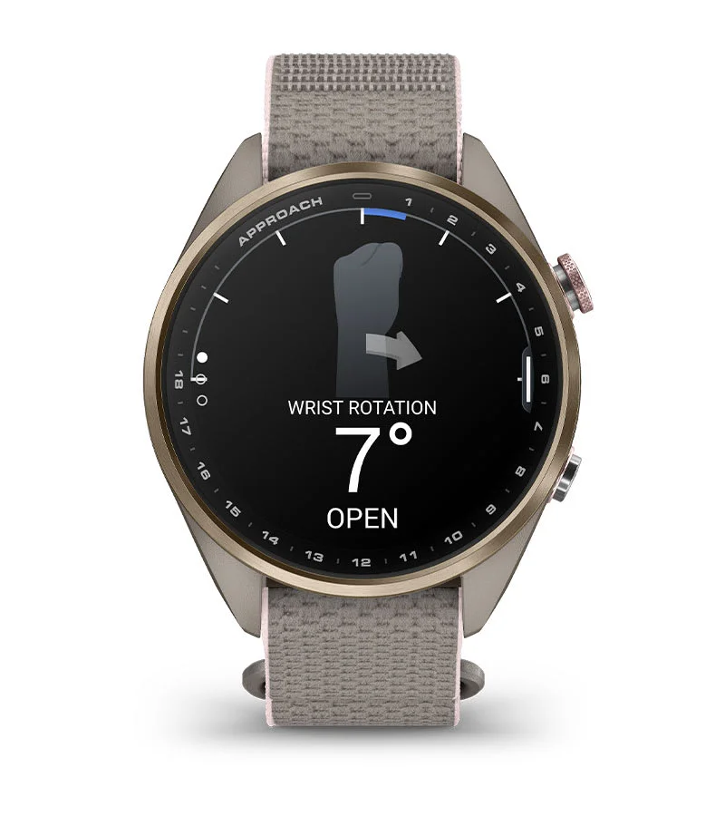 Wizualizacja parametrów swingu i rotacji nadgarstka w zegarku Garmin Approach S72