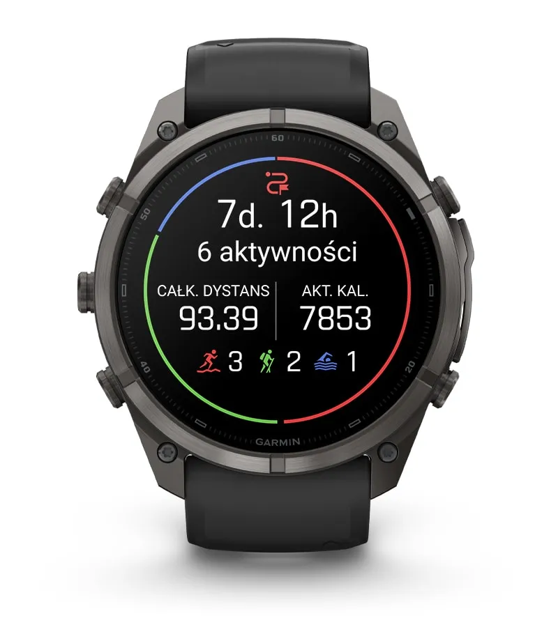 Smartwatch prezentujący zestawienie funkcji Garmin Epic