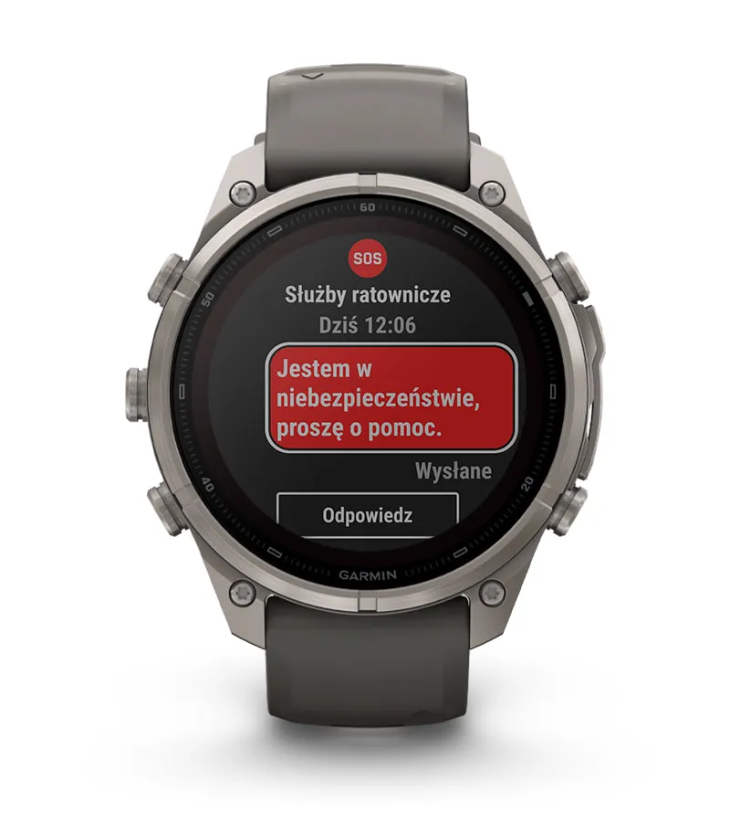 Wyświetlacz zegarka Garmin z aktywną funkcją nadawania sygnału SOS