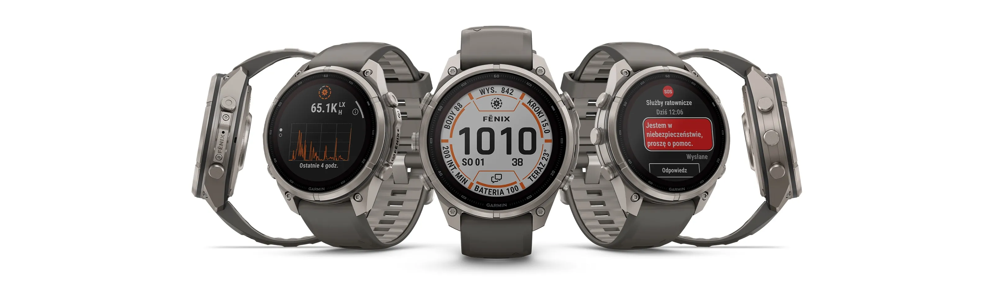 Zestawienie smartwatcha Garmin Fēnix 9 Pro ukazanego pod różnymi kątami