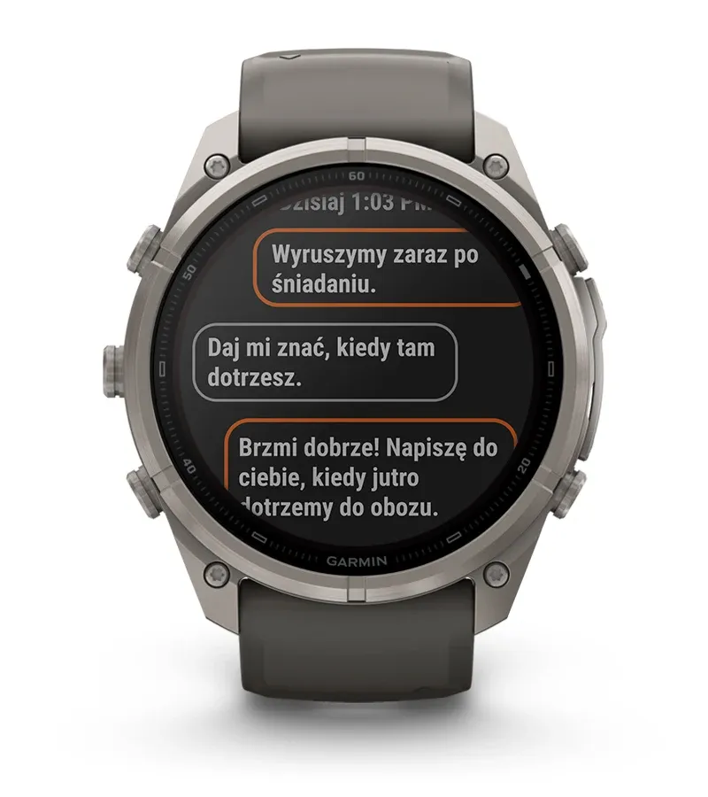 Ekran zegarka z łącznością LTE i wiadomościami inReach
