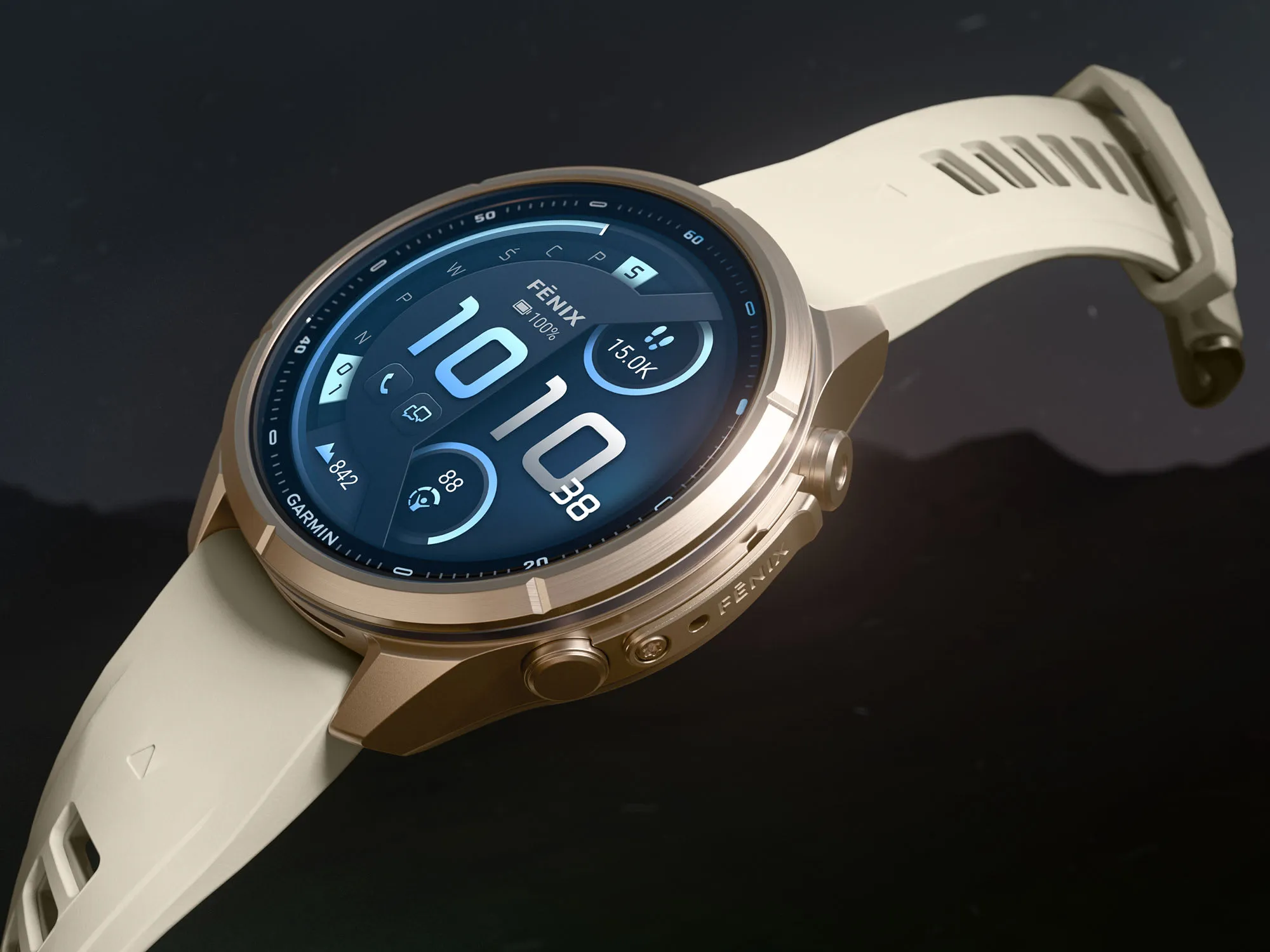 Zbliżenie na tytanową kopertę zegarka Garmin fēnix 9 Pro