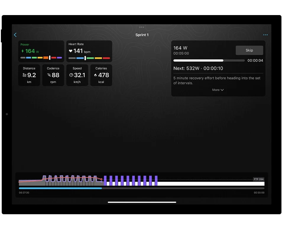 Ekran smartfona z uruchomioną aplikacją treningową Garmin i Tacx