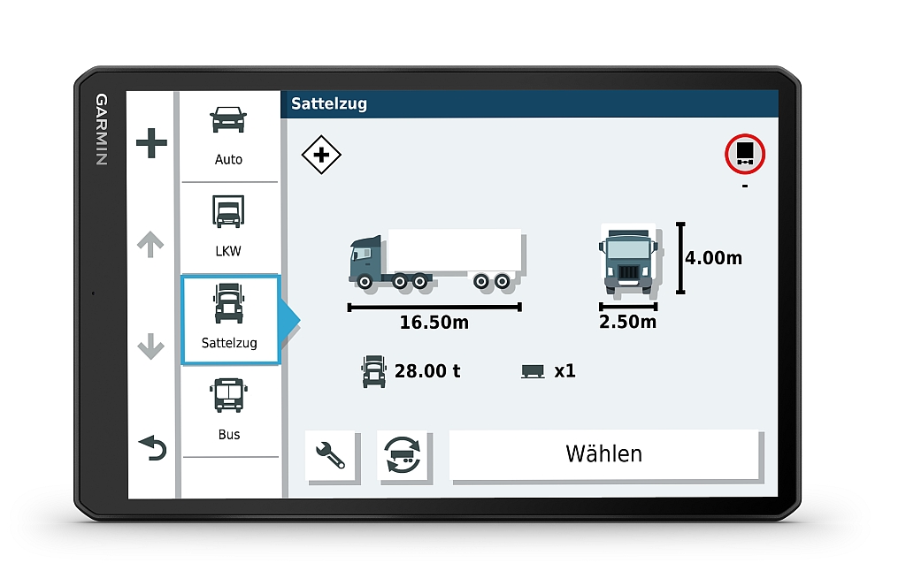 Profil pojazdu w nawigacji Garmin Dezl LGV