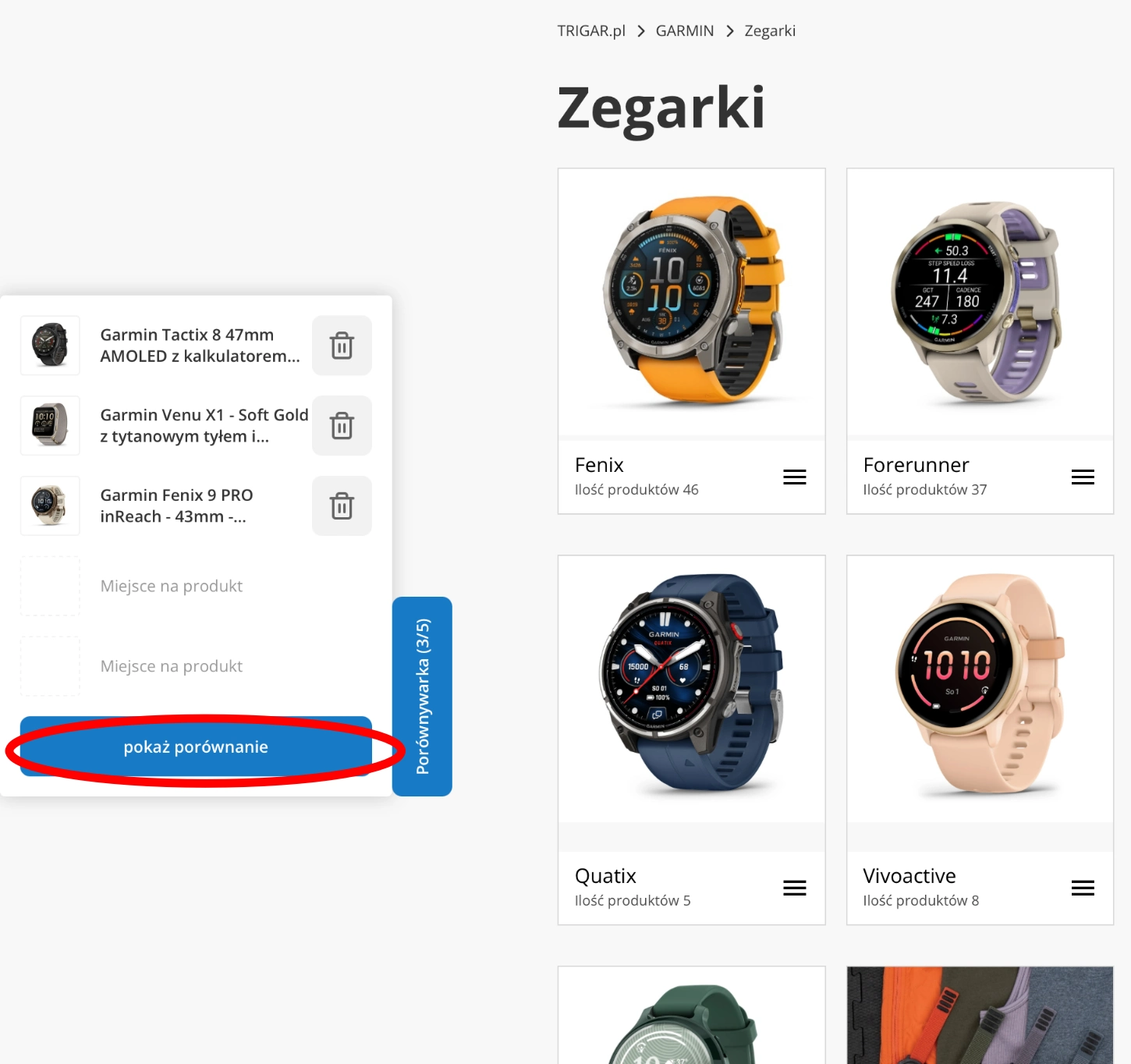 Przejdź do porównywarki zegarków Garmin